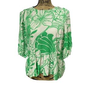 Lilly Pulitzer Aranea 3/4 Sleeve Top Spearmint Kiss My Tulips Size Small Ruffle